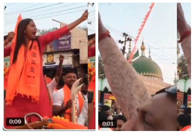 Video- बेलगावी में अखंड हिंदू सम्मेलन जुलूस के दौरान दरगाह की तरफ तीर चलाने का इशारा करने वाली हर्षिता ठाकुर पर FIR