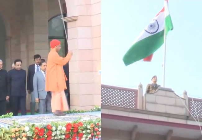 Lucknow : 77वें गणतंत्र दिवस पर मुख्यमंत्री योगी आदित्यनाथ ने अपने आवास पर फहराया राष्ट्रीय ध्वज