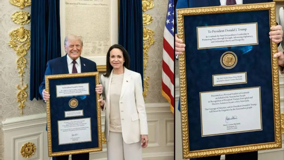 अमेरिकी राष्ट्रपति डोनाल्ड ट्रंप की ख्वाहिश पूरी] मिला नोबेल शांति पुरस्कार! वेनेजुएलाई नेता मारिया मचाडो ने किया भेंट