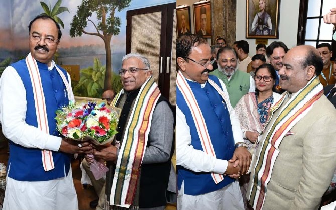 डिप्टी सीएम केशव प्रसाद मौर्य ने विधान भवन में लोकसभा अध्यक्ष और राज्यसभा उपसभापति का किया आत्मीय स्वागत