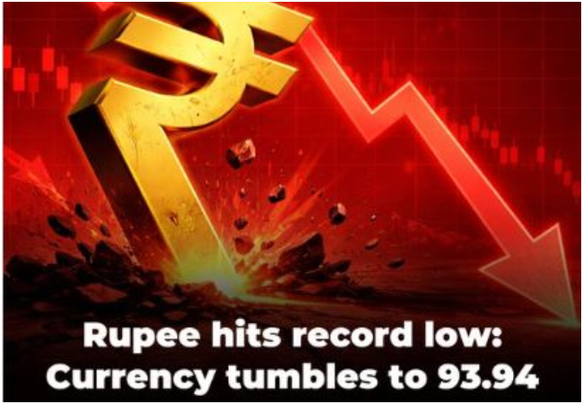 डॉलर के मुकाबले रुपये में रिकॉर्ड गिरावट, 41 पैसे टूटकर 93.94 पर पहुंचा