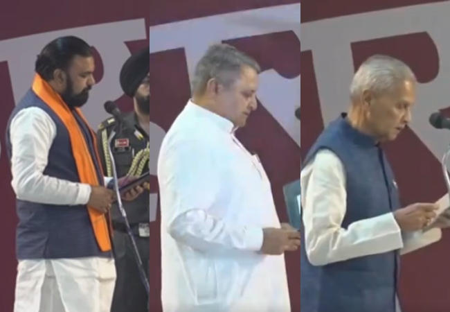 मुख्यमंत्री सम्राट चौधरी के साथ विजय कुमार चौधरी और बिजेंद्र प्रसाद यादव ने ली डिप्टी CM पद की शपथ