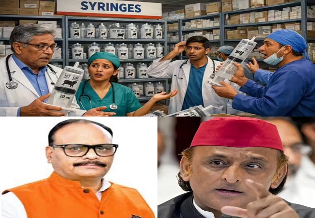 नोएडा जिला अस्पताल का  ने इंसानों के लिए मंगवाई 60000 'जानवरों वाली' सिरिंज,अखिलेश से कसा तंज, बोले-स्वास्थ्य मंत्री छुट्टी पर हैं या हो गयी उनकी छुट्टी