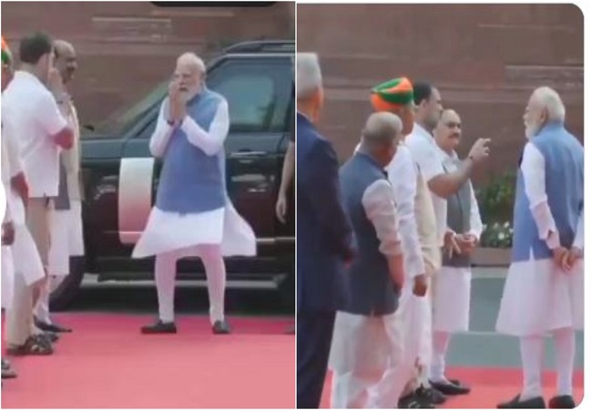 संसद भवन से आई बेहद खास तस्वीर, पीएम मोदी और नेता विपक्ष नेता राहुल गांधी से बातचीत का वीडियो वायरल, एक-दूसरे का मुस्कुराकर किया अभिवादन