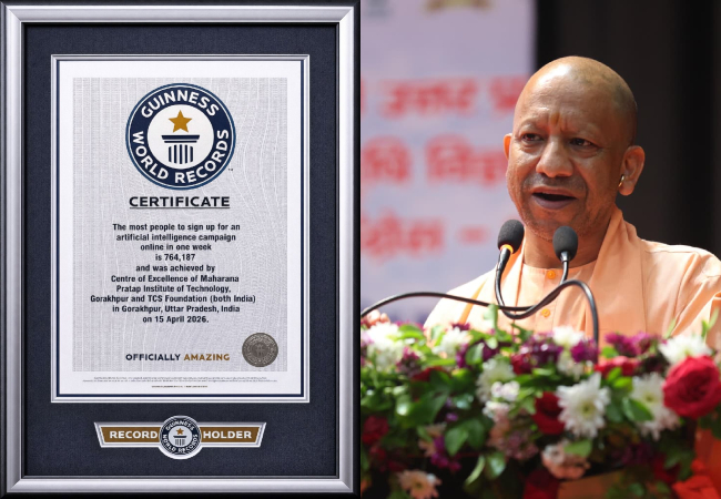 एआई जागरूकता पर गोरखपुर का नाम गिनीज बुक में दर्ज ,मुख्यमंत्री और टाटा संस के चेयरमैन को सौंपा प्रमाण पत्र