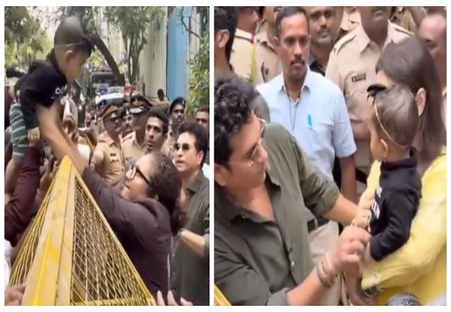 VIDEO: क्रिकेट के भगवान सचिन तेंदुलकर को बर्थडे विश करने पहुंचा नन्हा मेहमान, भीड़ में बच्चे को गोद में पत्नी ने जताया प्यार