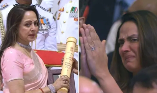 Padma Awards 2026 : पिता धर्मेंद्र को मरणोपरांत मिला पद्म विभूषण सम्मान तो फूट-फूटकर रोईं बेटी अहाना, पत्नी हेमा मालिनी भी नहीं रोक पाईं आंसू