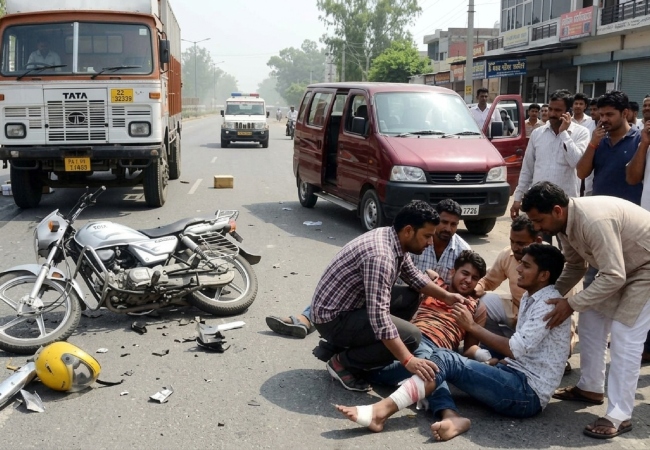 अंबाला में बाइक सवार तीन भाइयों को कैंटर ने मारी टक्कर, चालक फरार