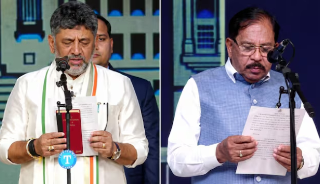 कर्नाटक के CM बने डीके शिवकुमार, संविधान हाथ में लेकर ली शपथ, राज्यपाल थावरचंद गहलोत ने दिलाई शपथ