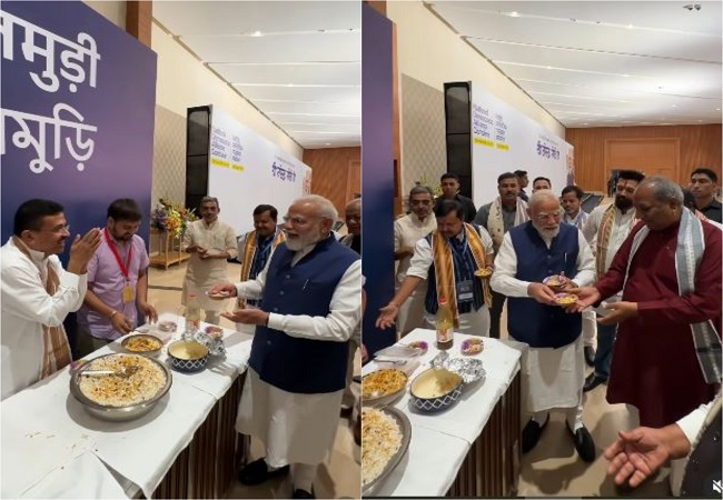 Video-पश्चिम बंगाल के सीएम शुभेंदु अधिकारी ने पीएम मोदी को खिलाई झालमुड़ी, चुनाव में बनी थी बड़ा मुद्दा