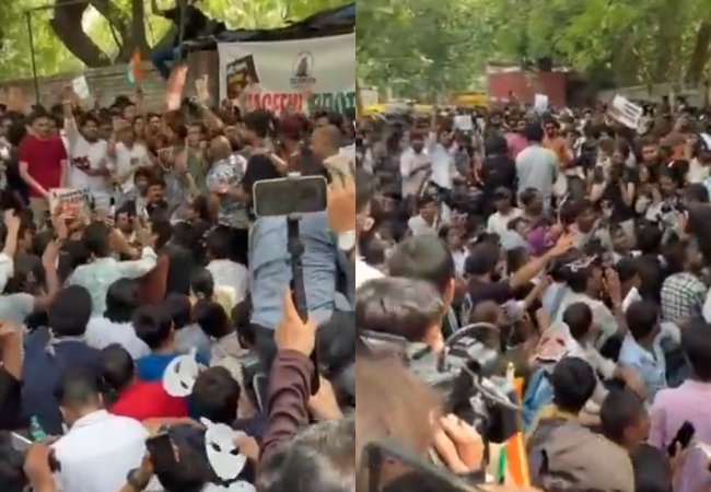 जंतर-मंतर पर कॉकरोच जनता पार्टी का विरोध प्रदर्शन शुरू, 'प्रधानमंत्री मोदी और धर्मेंद्र प्रधान इस्तीफा दो' के लगे नारे