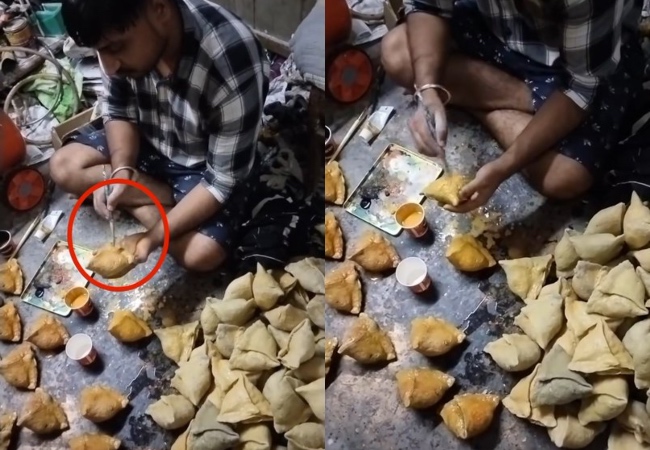 समोसे पर ब्रश से रंग लगाया जा रहा है! वायरल वीडियो ने सोशल मीडिया पर मचाई हलचल
