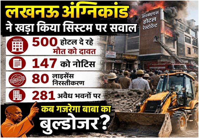 लखनऊ अंग्निकांड में 15 मौत का जिम्मेदार कौन? 500 होटल खड़े मौत के मुहाने पर, 147 को नोटिस, 80 लाइसेंस निरस्तीकरण व 281 अवैध भवनों पर कब गजरेगा बाबा का बुल्डोजर?