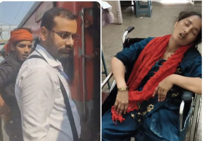 Video-मिर्ज़ापुर रेलवे स्टेशन ट्रेन पकड़ते समय ट्रैक पर गिरी महिला ,बाल-बाल बची जान