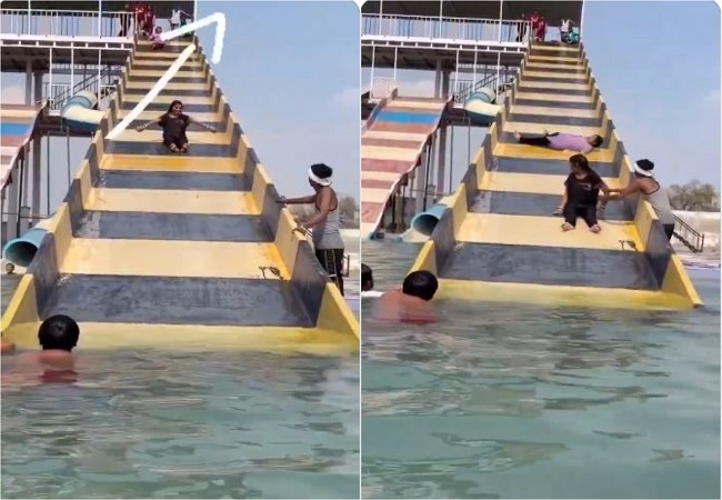 Viral Video : वाटर पार्क में स्लाइड पर मस्ती कर रही थीं युवती, तभी अचानक ये हो गया...