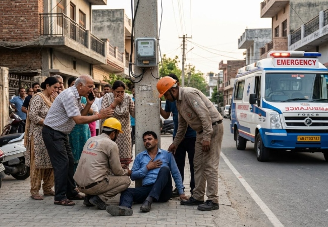 खंभे पर मीटर लगाते समय लगा करंट, युवक गंभीर