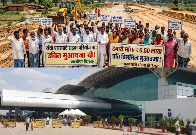 रांची एयरपोर्ट सड़क परियोजना को लेकर कम मुआवजे पर भड़के ग्रामीण किसान, ₹6.50 लाख प्रति डिसमिल की मांग