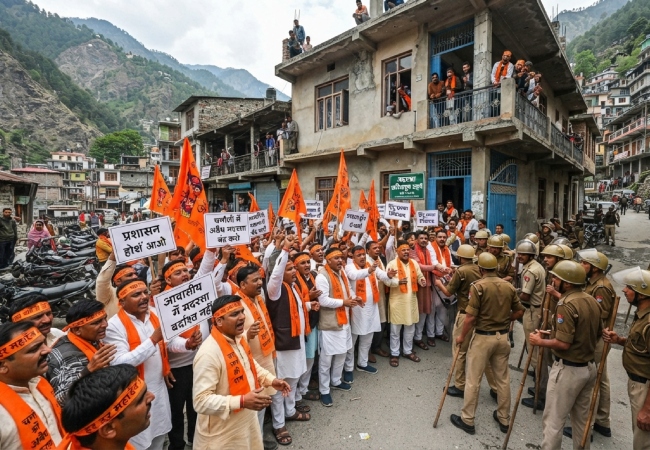 उत्तराखंड के चमोली में आवासीय मकान में मदरसा संचालन के खिलाफ हिंदू संगठनों का प्रदर्शन
