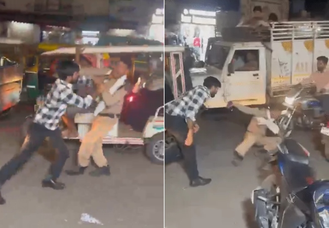 लखनऊ में रॉन्ग साइड से आ रहे युवक ने होमगार्ड को पीटा, कॉलर पकड़कर दिया धक्का: वीडियो वायरल होने पर गिरफ्तारी