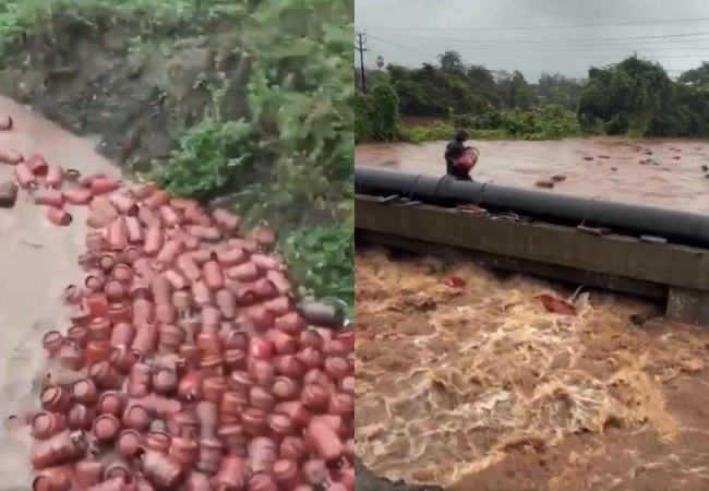 Video : बारिश के बाद बाढ़ में बह गए हजारों LPG सिलेंडर, महाराष्ट्र के रायगढ़ जिले से सामने आया चौंकाने वाला वीडियो