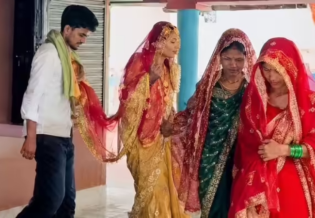 Video-अमरोहा की 3 रीलबाज बहनों ने, अपने ही कैमरामैन से एकसाथ मंदिर में शादी रचा ली