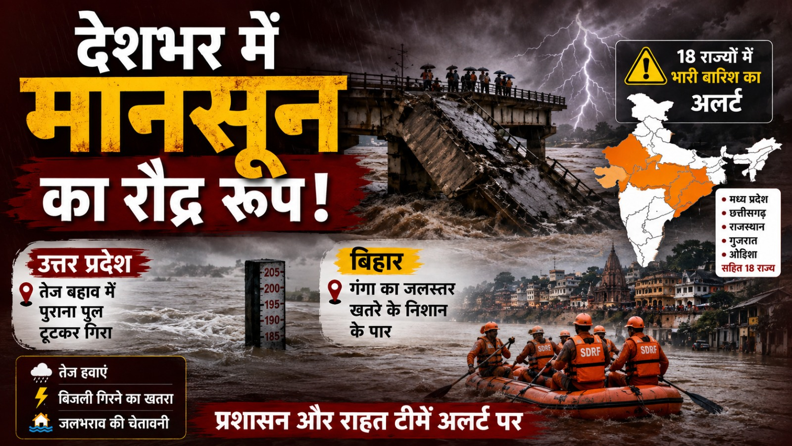 मौसम विभाग की बड़ी चेतावनी! देश के 18 राज्यों में भारी बारिश का 'हाई अलर्ट', जानिए अपने राज्य का हाल