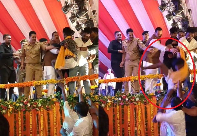 Video- भोजपुरी स्टार पवन सिंह को एक खास तस्वीर गिफ्ट करना चाहता था युवक, सुरक्षाकर्मियों ने फैन को स्टेज से नीचे फेंका