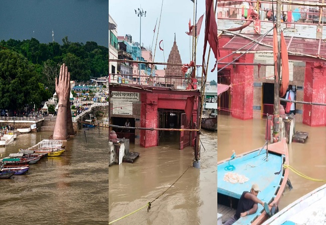 काशी में गंगा उफान पर, विश्वनाथ मंदिर का गंगा द्वार बंद, मणिकर्णिका और हरिश्चंद्र घाट की छतों व गलियों में हो रहा है अंतिम संस्कार