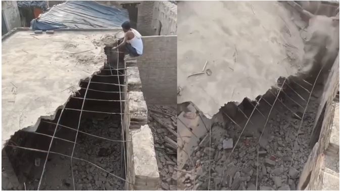 Viral Video : छत तोड़ते समय भरभराकर गिरी दीवार, बाल-बाल बचा मजदूर, वीडियो देख लोग बोले- इंडियन सुपरमैन