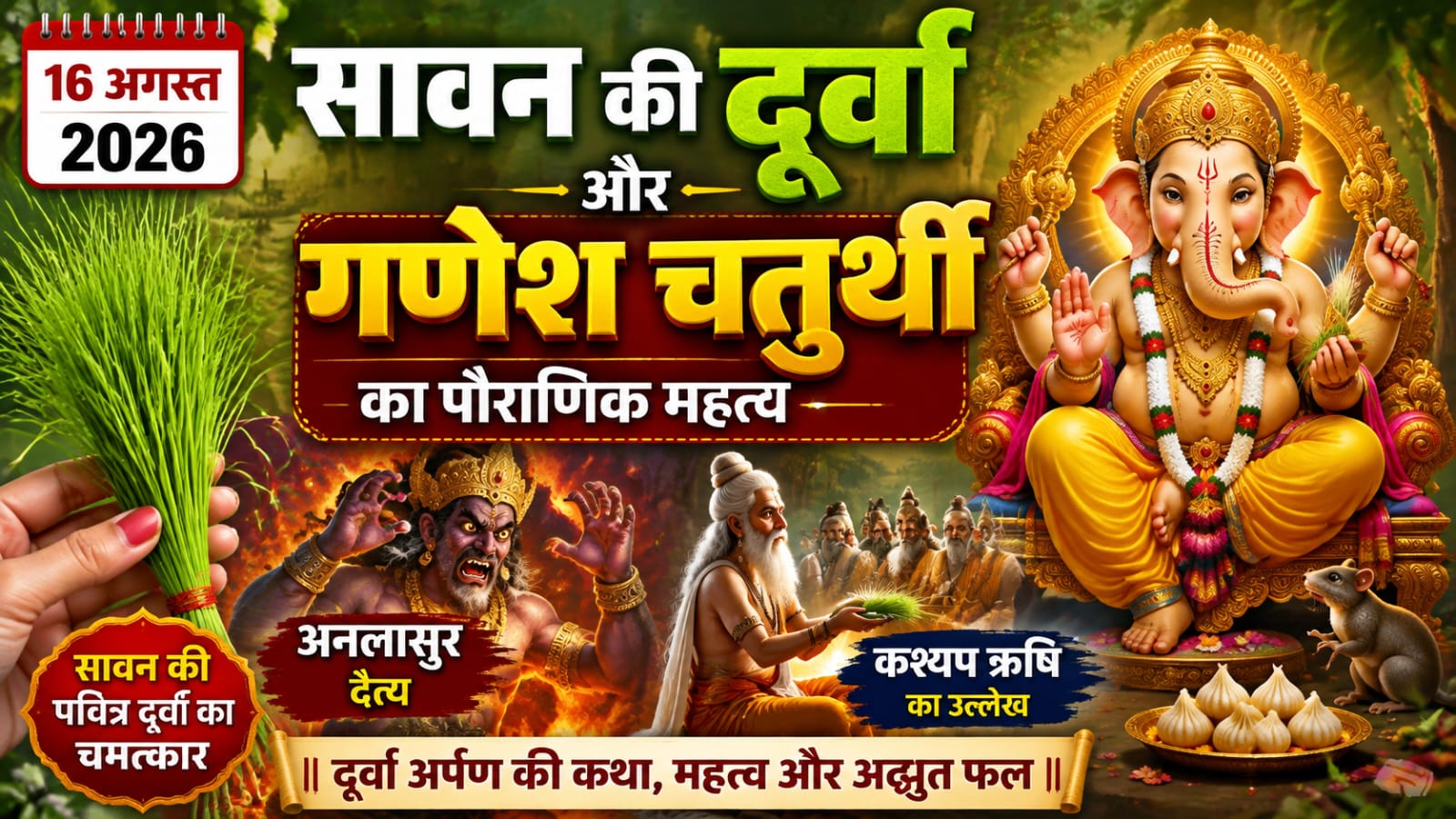 Durva Vinayak Chaturthi 2026 : सावन की दूर्वा गणेश चतुर्थी 16 अगस्त को, जानें गणेश जी और दूर्वा की पौराणिक कथा