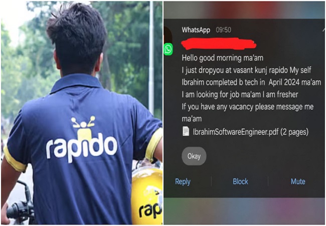 महिला को ऑफिस छोड़ते ही बीटेक डिग्रीधारक रैपिडो कैप्टन ने व्हाट्सऐप पर भेजा मैसेज,'प्लीज कोई वैकेंसी हो तो बताना', छिड़ी बहस