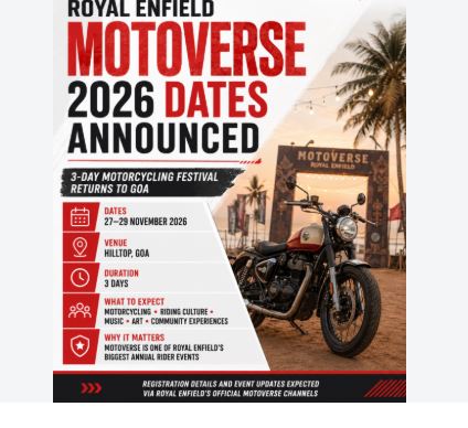 Royal Enfield Motoverse 2026 : रॉयल एनफील्ड मोटोवर्स 2026 का एलान,  टिकट की कीमत और टेस्ट राइड की पूरी डिटेल