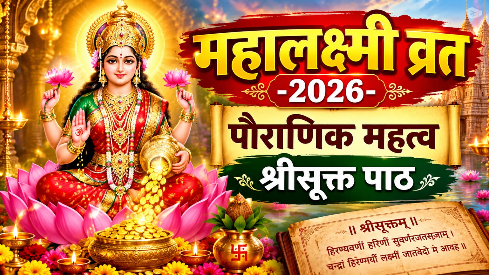 Mahalaxmi Vrat 2026 : आज से महालक्ष्मी व्रत प्रारंभ , समृद्धि- सौभाग्य के लिए करें श्री सूक्त का पाठ