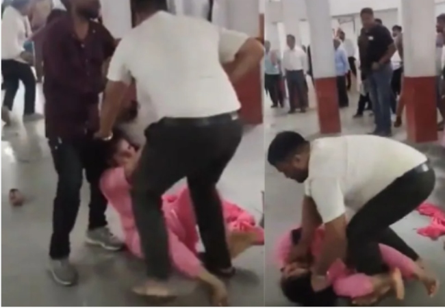 तारीख पर पहुंची विवाहिता से कोर्ट परिसर में मारपीट, वीडियो वायरल होने के बाद कार्रवाई