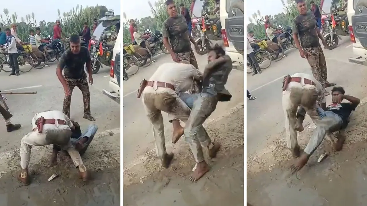 सड़क पर पुलिस और युवक ने एक दूसरे को पटक-पटक मारा, सिपाही की वर्दी भी फटी; घटना का वीडियो वायरल