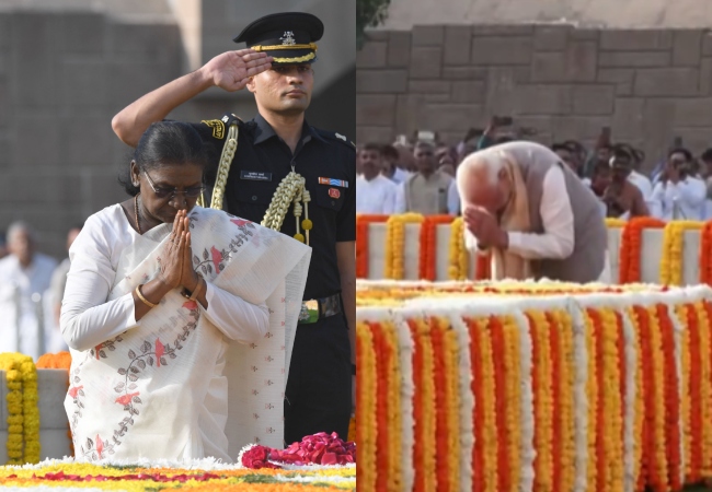 Gandhi Jayanti : राष्ट्रपति मुर्मू, उपराष्ट्रपति राधाकृष्णन और PM मोदी ने राजघाट पहुंचकर महात्मा गांधी को अर्पित की पुष्पांजलि