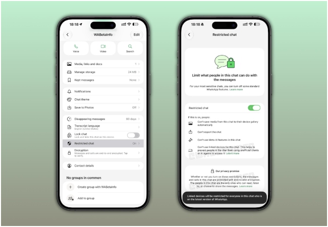 WhatsApp ने 'रिस्ट्रिक्टेड चैट' फ़ीचर किया रोल आउट, AI एजेंट्स से होगी चैट की सुरक्षा